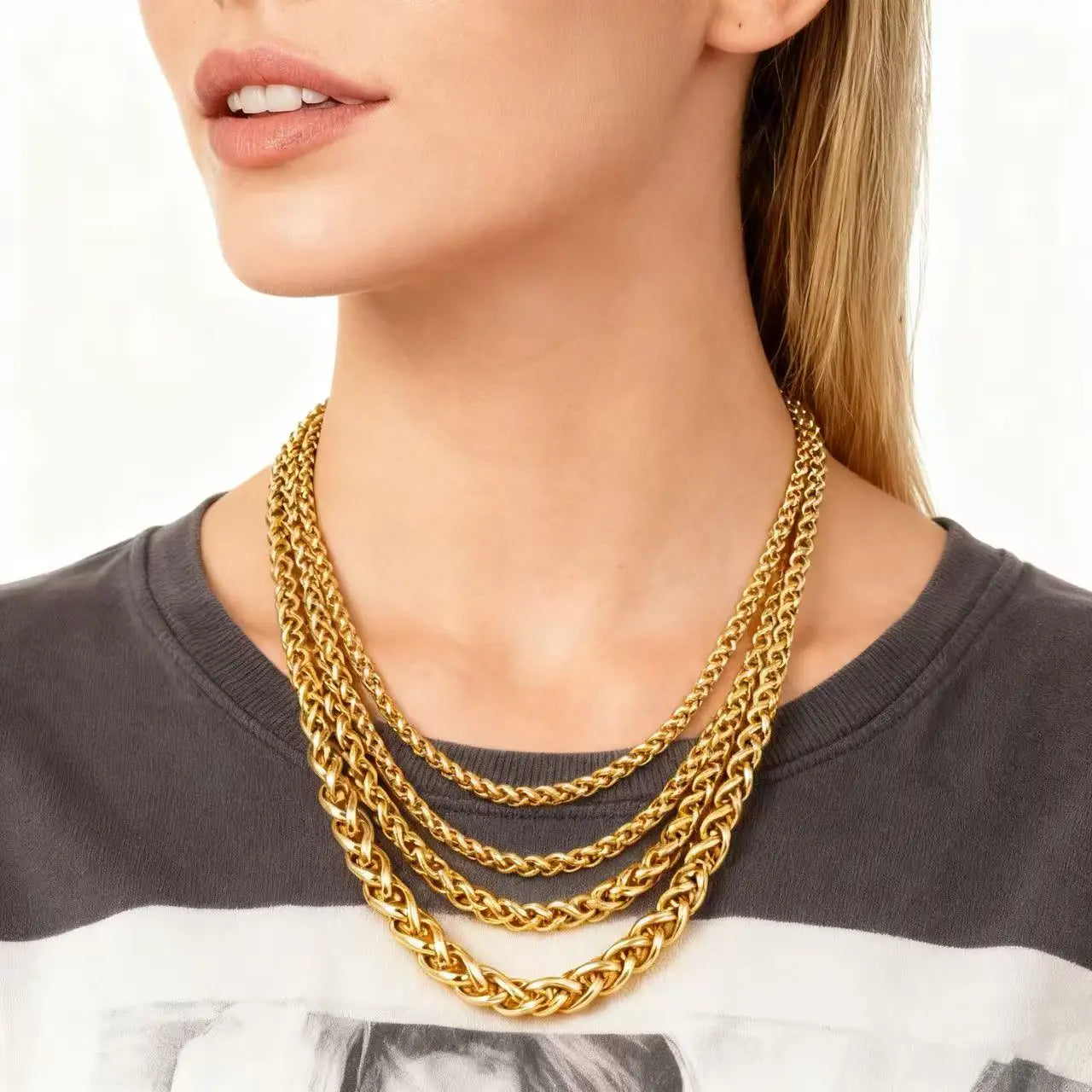 HNSP STAINLESS STEEL SILVER COLOR TWIST ROPE CHAIN NECKLACE FOR MEN Women HIP HOP PUNK Jewelry Accessories 3/4/5/6/8MM Thick