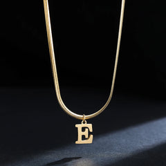 Gold Plated Stainless Steel Pendant Necklace for Women Snake Chain Initial Letter