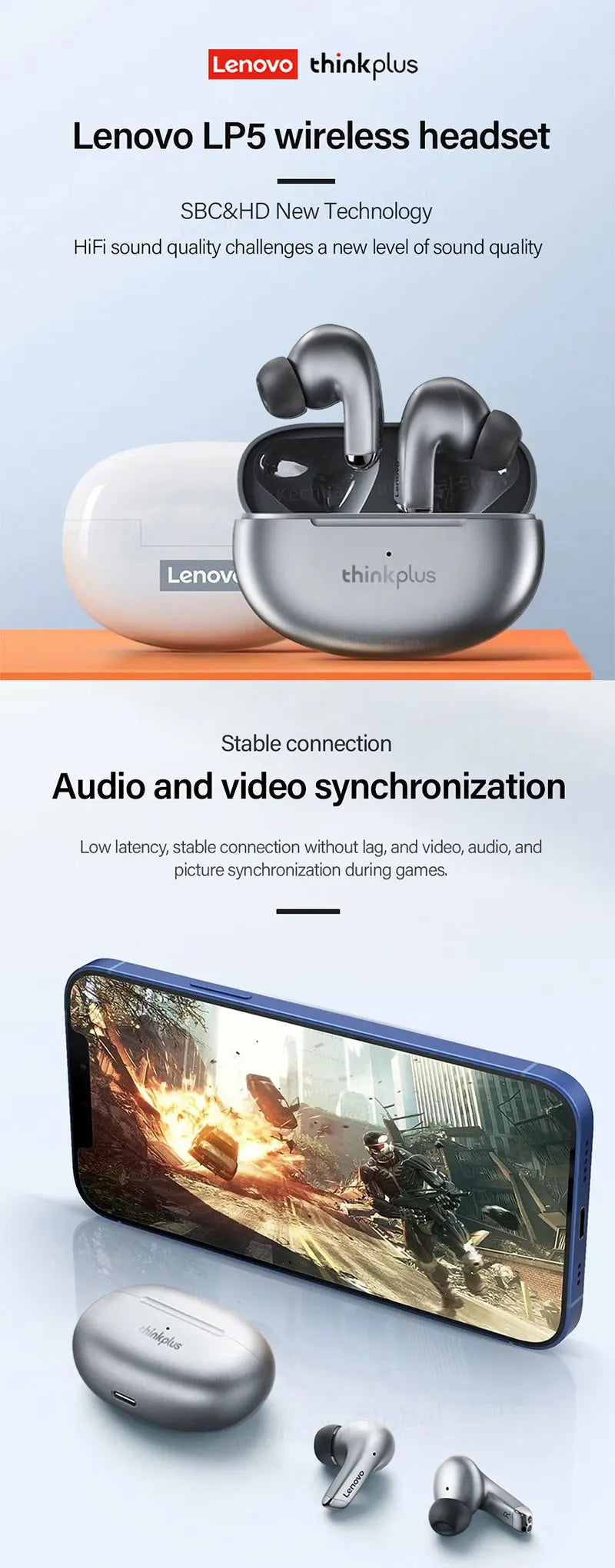 100% Original Lenovo LP5 Pro Wireless Bluetooth 5.4 Earphones LP5 Gaming Earbuds Sports Headphones Low Latency Headset With Mic