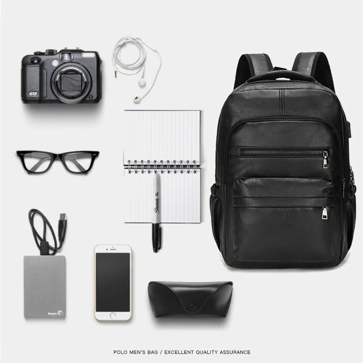 High Quality USB Charging Backpack Men PU Leather Bagpack Large Laptop Backpacks Male Mochilas Schoolbag For Teenagers Boys