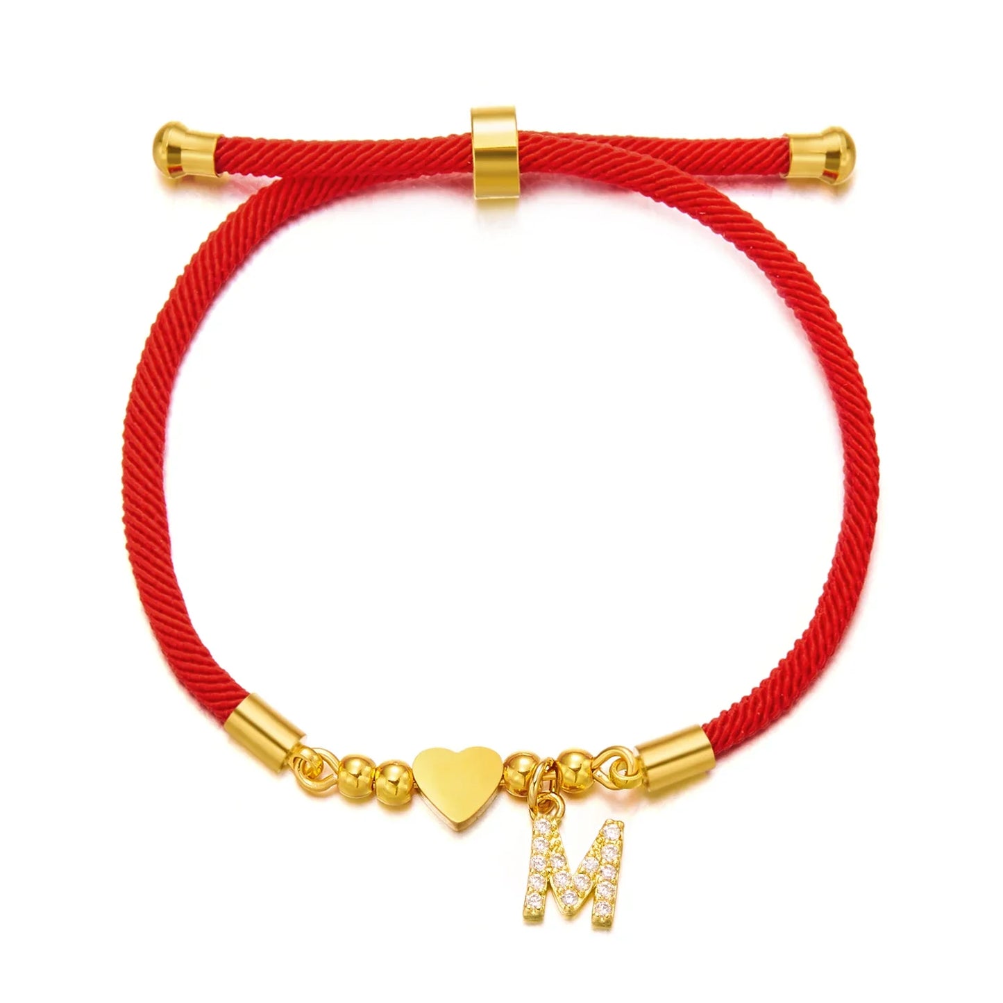 Stainless Steel Gold Color A-Z Heart Initial Letter Bracelet for Women Lucky Red Adjustable Rope Bracelet Charm Jewelry Gift