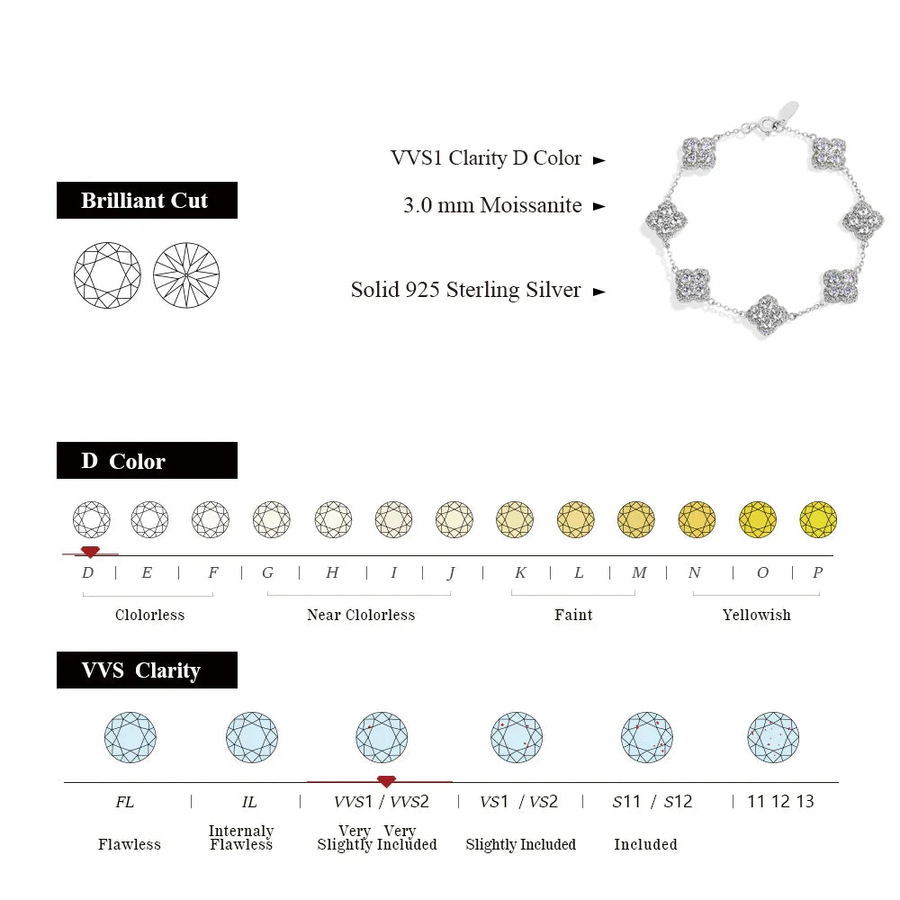 ATTAGEMS Full Moissanite Luxury Bracelet D VVS1 For Women Real S925 Sterling Silver Gold Plated Lucky Engagement Wedding Jewelry