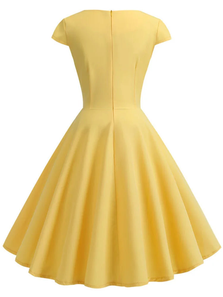 Evening Dresses: Women Short Sleeve Hepburn 50s 60s Vintage Pin Up Rockabilly