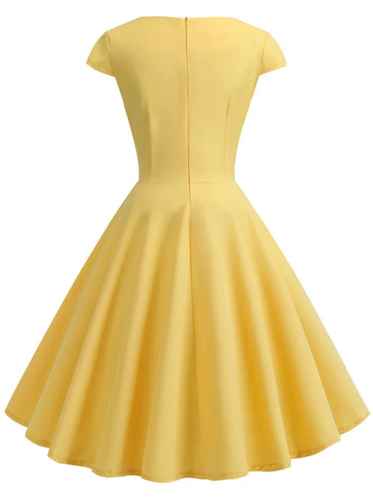 Evening Dresses: Women Short Sleeve Hepburn 50s 60s Vintage Pin Up Rockabilly
