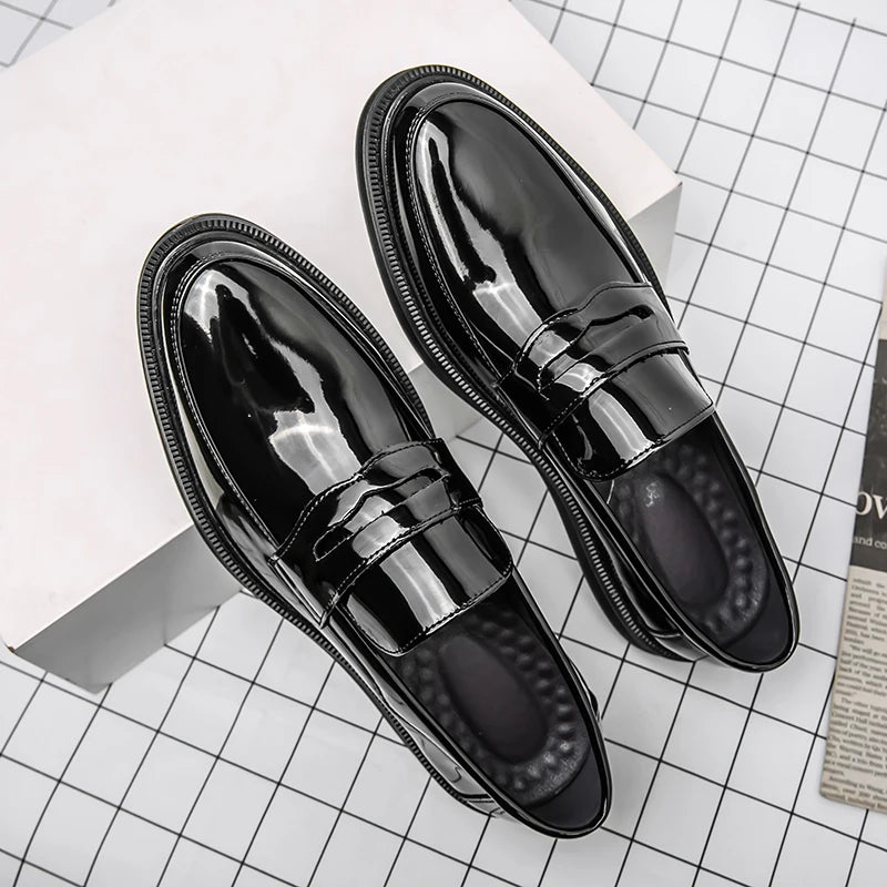 2024 Platform Shoes Loafers Original Men Patent Leather Wedding Shoes Black Formal Business Luxury Slip-on Casual Leather Shoes