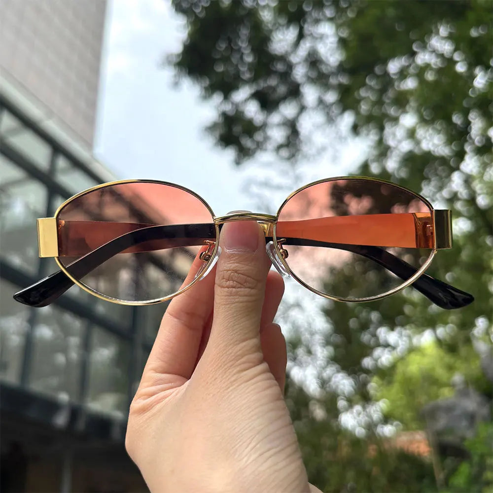 Luxury unisex metal sunglasses, oval-shaped, fashionable, UV400 protection, elegant tints for men and women Glasses Googles