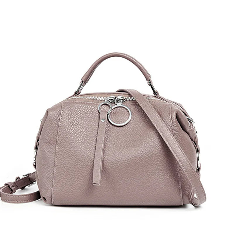 Black White Shoulder Bag For Women 100% Genuine Leather Handbag