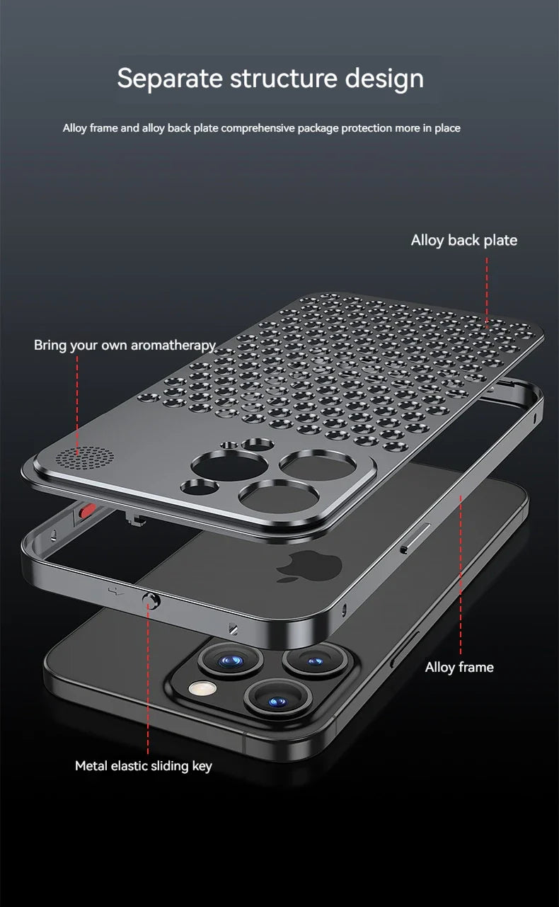 For iPhone 14 15 16 ProMax Metal Heat Dissipation Phone Case 15Pro Aluminum Alloy Aromatic Ultra-thin Shock-absorbing Back Cover