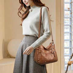 Women's Soft Leather Shoulder Bags Multi-Layer Classic Crossbody Bag