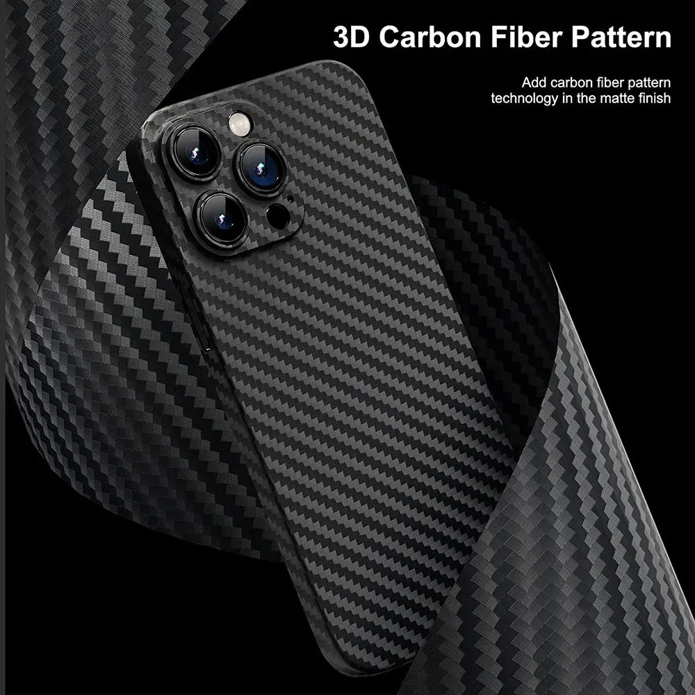 0.3mm Ultra Thin Carbon Fiber Texture Hard Phone Case For iPhone 15 14 13 12 11 Pro Max 7 8 Plus Mini SE Slim Cover Soft Shell