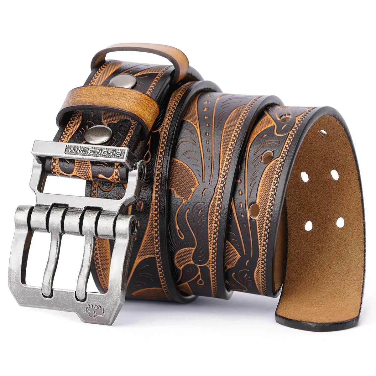 2024 BISON DENIM Men Belts Cow Split Genuine Leather Pin Buckle Business Waist Straps Retro Pin Buckle Fancy Male Belt For Jeans