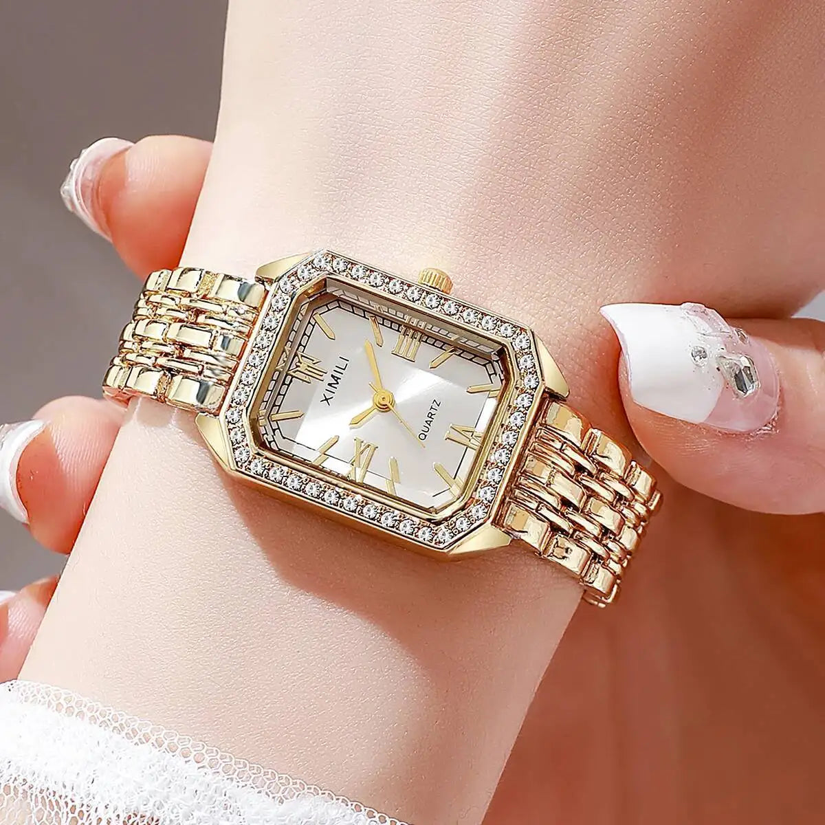 Fashion Rectangle Women Watches Ladies Rhinestone Quartz Watch Bracelet Strap Wristwatch Reloj Mujer（Without Box）