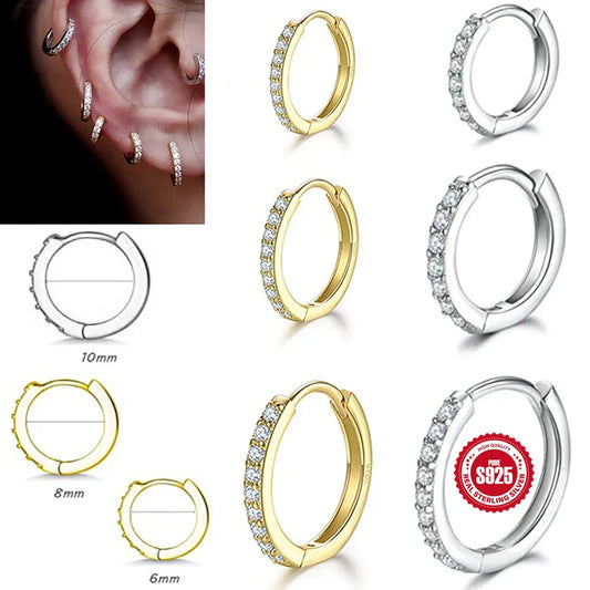 Silver 925 1 pair Women Small Hoops Earring Piercing Ear Cartilage Tragus Simple Thin Circle Anti-allergic Ear Buckle