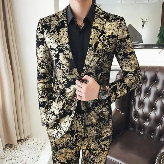 Men's Suit Jacket Trousers 2 Pieces Set Fashion Dress Banquet Wedding Wear Bridegroom Large Size Blazers Coat Pants M-5XL