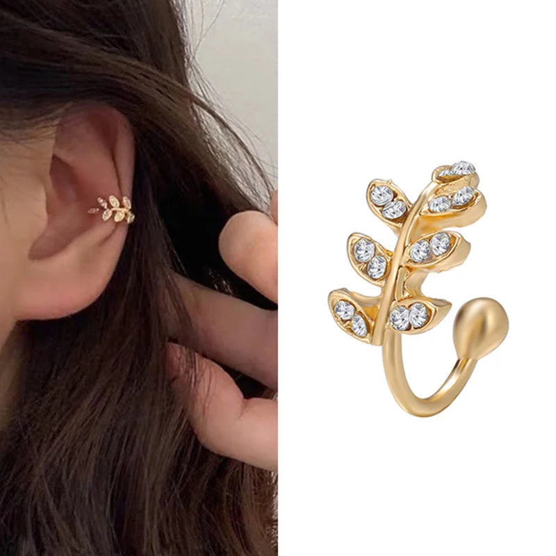 EVISPOL Fashion Exquisite Crystal Zerconia Ear Cuff Earrings for Woman Non Piercing Leaf Clip Earrings Christmas Jewelry Gift