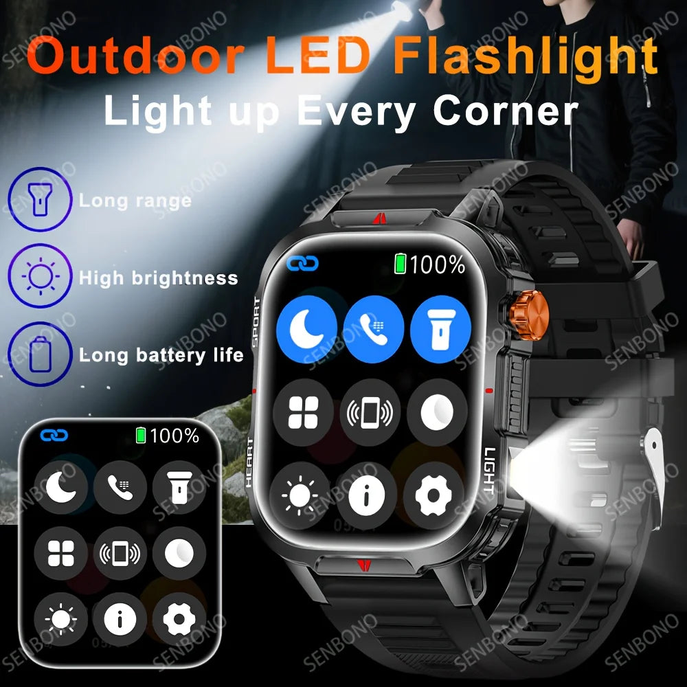 SENBONO Men's Smart Watch 1100mAh Battery 25+ Day Use Time Bluetooth Call Compass IP68 Waterproof Sport Smartwatch For Men Women