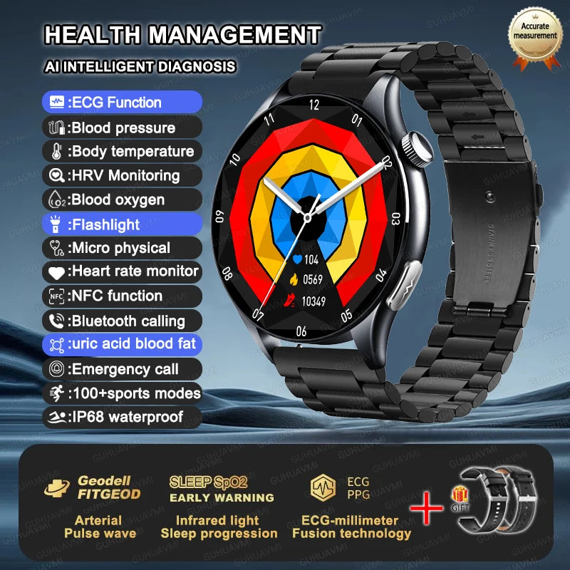 2025 New ECG+PPG Health Diagnosis Smartwatches Men Women Clock Uric Acid Lipid BP Heart rate Tracker NFC Sports Smart Watch IOS