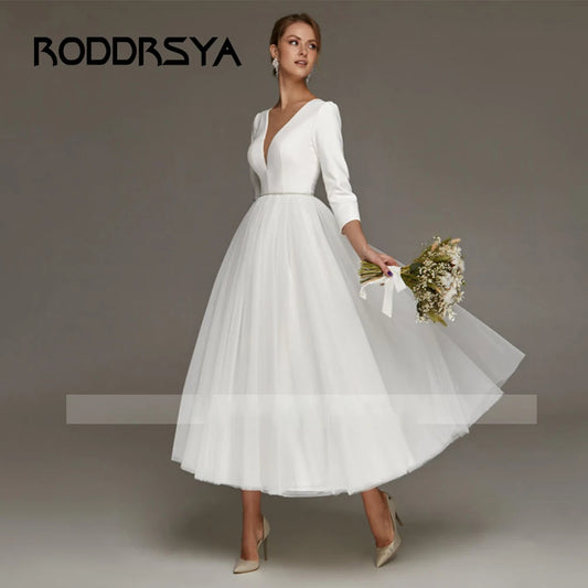 White Bridesmaid Dresses: Wedding Dresses For Bride Simple Ankle Length Bridal Gowns