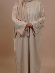 Eid Linen Abaya One Piece Open Cardigan with Heart Design Bat Sleeve Muslim Women Outwear 2024 Ramadan Dubai Arabic Kimono