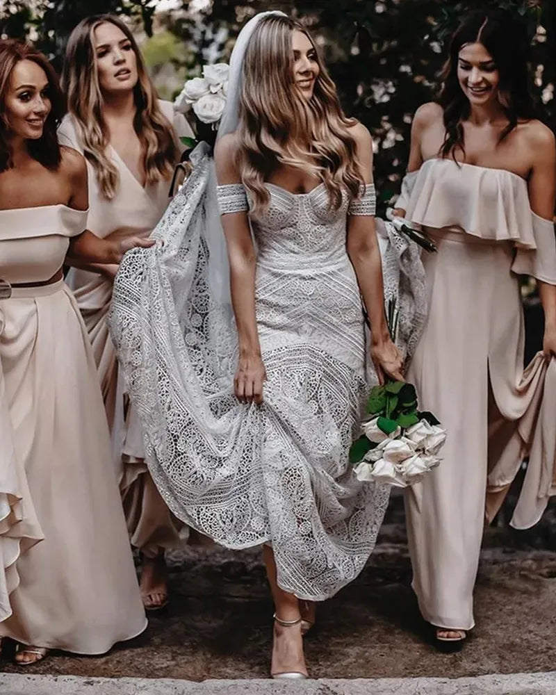 White Bridesmaid Dresses: Wedding Dress With Detachable Sleeve Backless