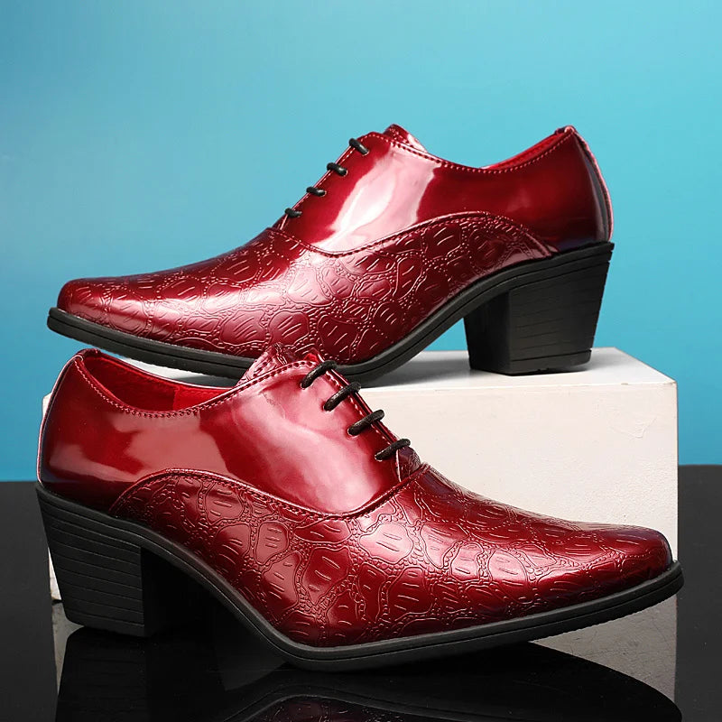 Luxury Red High Heel Men's Shoe Fashion Moccasin Man Wedding Shoes