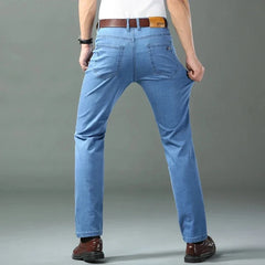 Denim Pants Men Straight Cotton Stretch Jeans Business Classic Casual