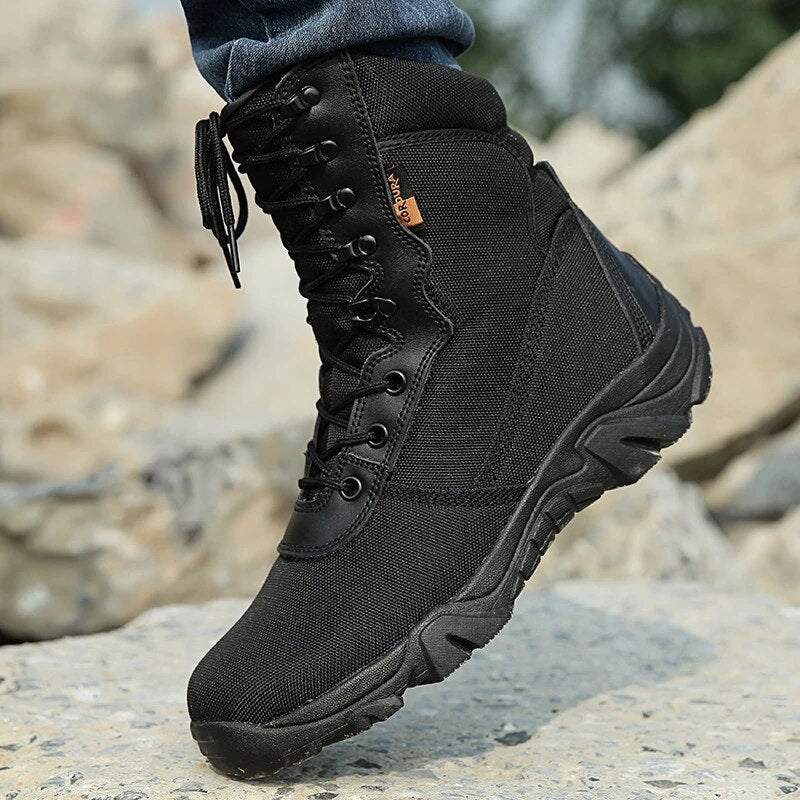 Men's Military Tactical Boots High Top Canvas Round Toe Zipper Lace Up Combat Army Boot
