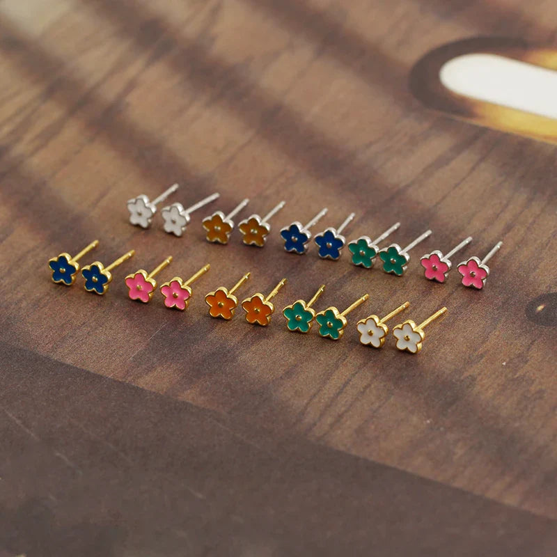 WANTME 925 Sterling Silver Romantic White Enamel Flower Screw Bead Stud Earrings for Women Fashion Simple Piercing Jewelry Gift
