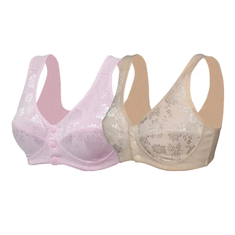 Bra Large Size Brassiere Mother's Cotton Wireless Bras Anti-sagging Gathered