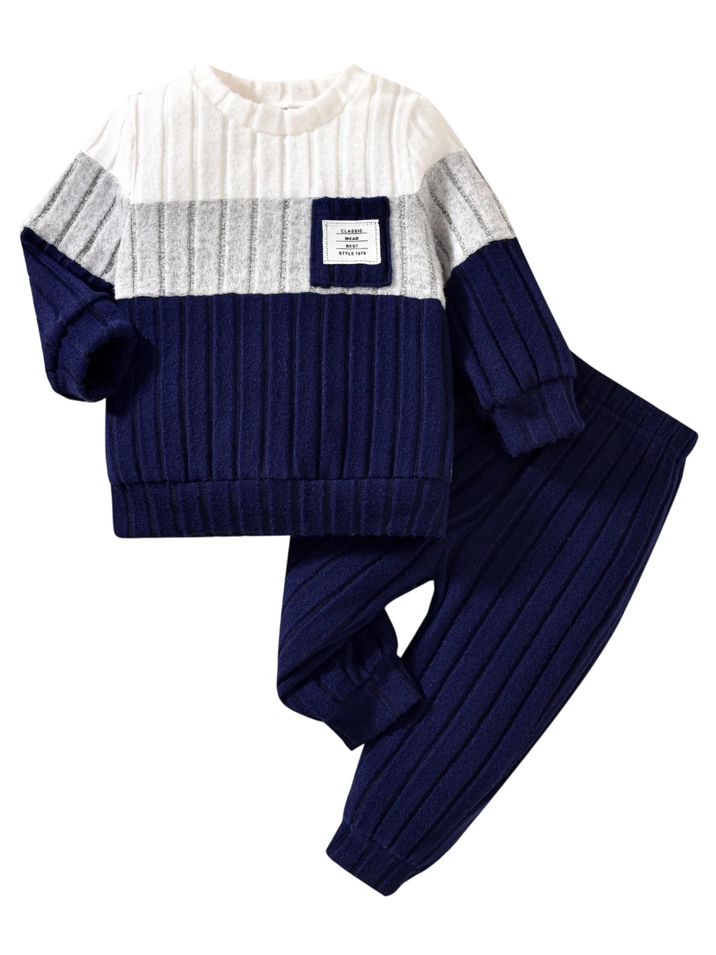 0-3 Years Boys Fall 2Pcs Clothes Sets Long Sleeve O Neck Patchwork Pullover Solid Color Pants