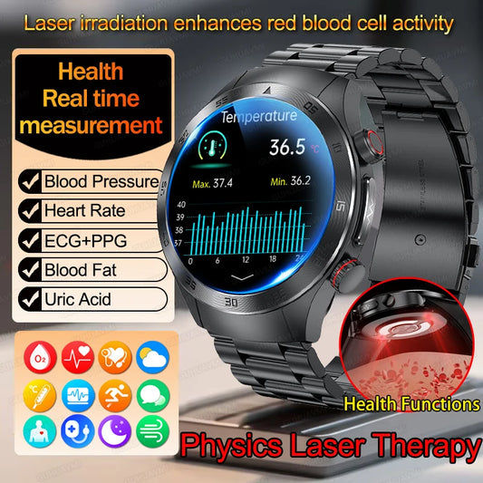 2025New Laser Therapy ECG+PPG Smartwatch For Men Women Sapphire Glass Screen Heart Rate Blood Lipid Uric Acid Health Smart Watch