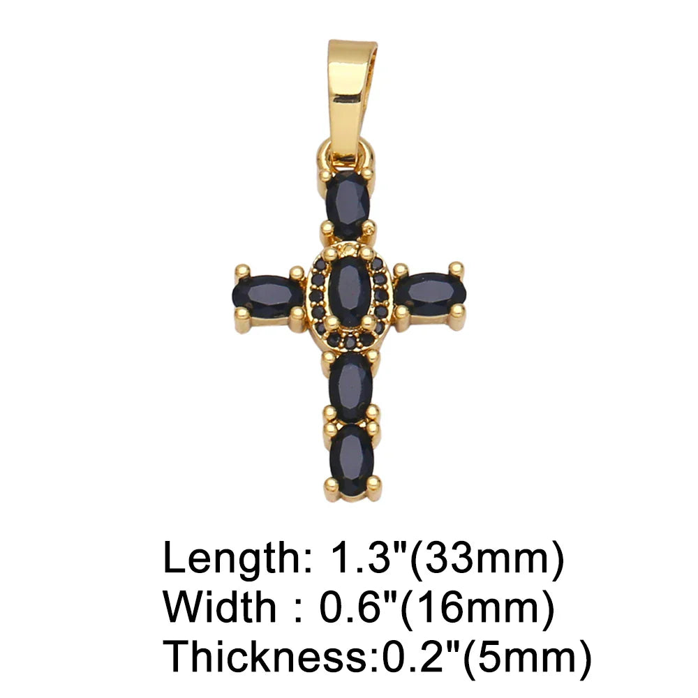 OCESRIO Big Rainbow Colorful Cross Pendants for Necklace Gold Plated  Copper Zircon Religious Jewelry Components pdta638