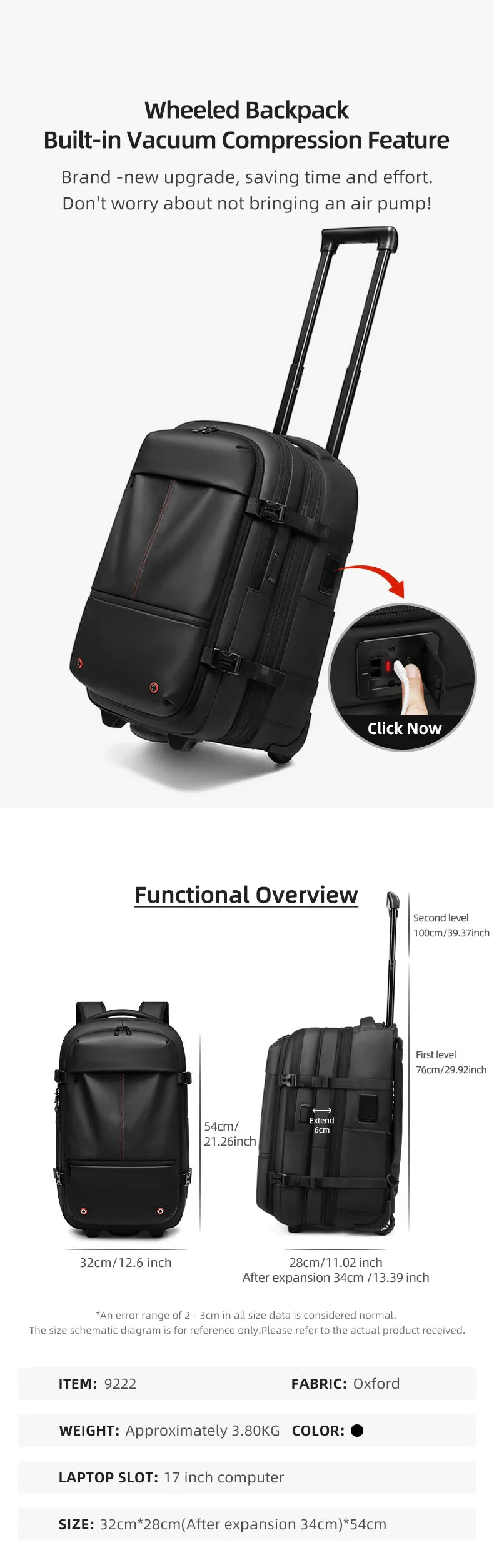 Travel Trolley vacuum compression business backpacks pump for Man Wheeled backpack On wheels luggage Rolling Bags For Boardable