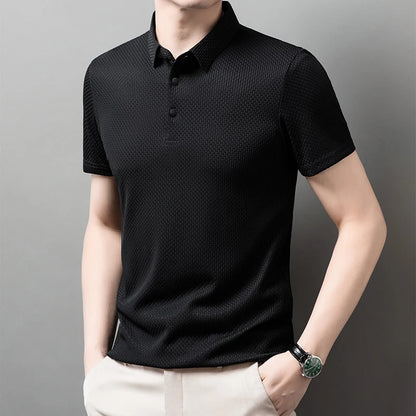 New Men's Business Casual Short Sleeved Bone Flower Solid Color POLO Shirt Fashion Breathable Comfortable Summer Versatile Top