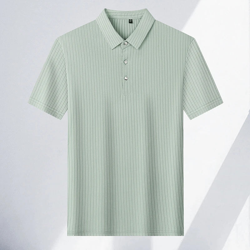 2025 New Men's Casual Fashion Striped Short Sleeved Collar Polo Shirt Breathable and Comfortable Summer Versatile T-shirt