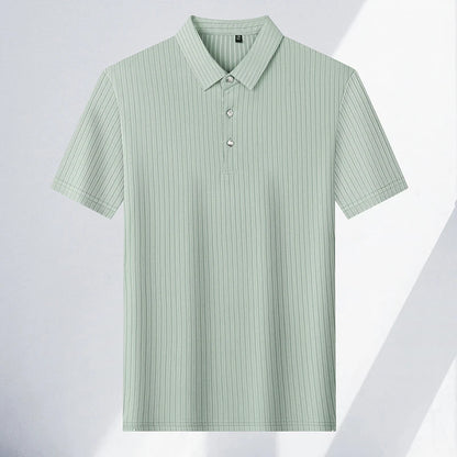 2025 New Men's Casual Fashion Striped Short Sleeved Collar Polo Shirt Breathable and Comfortable Summer Versatile T-shirt