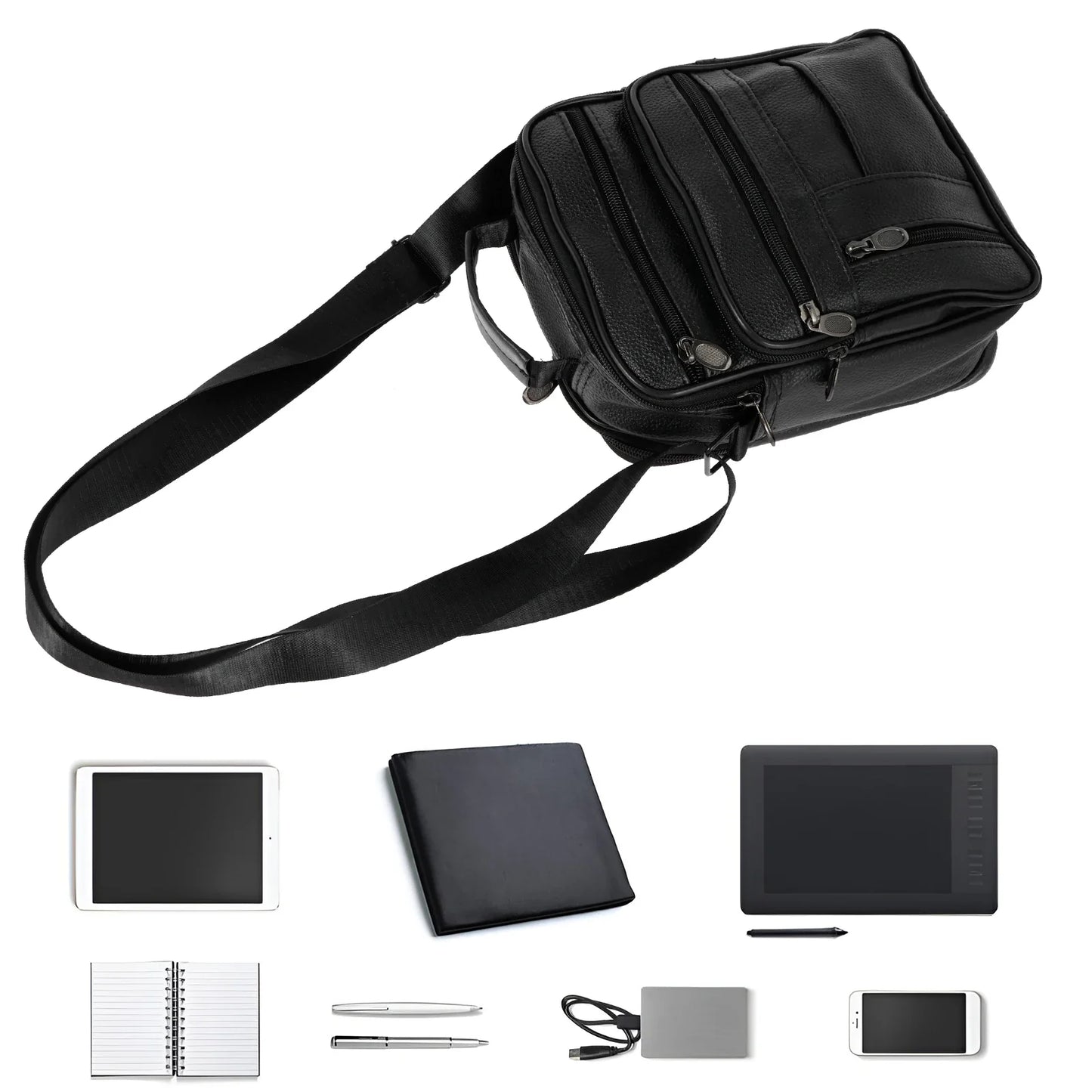 Leather Shoulder Bag for Men Small Crossbody Backpack Shoulder Bag with Adjustable Shoulder Straps PU Leather Chest Bag Daypack