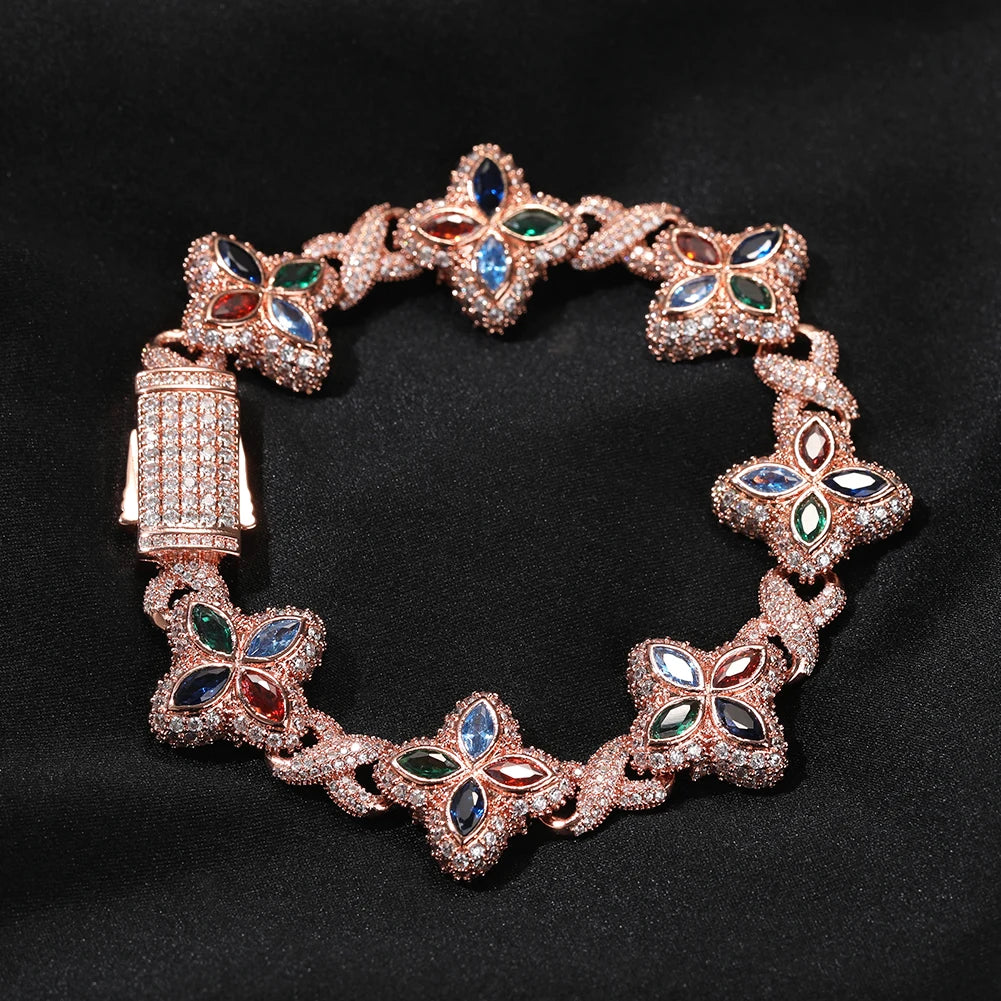 UWIN Iced Baby Blue Baguettecz Floral Infinity Bracelets for Women Men Cubic Zirconia Cuban Link Chain Anklets Fashion Jewelry