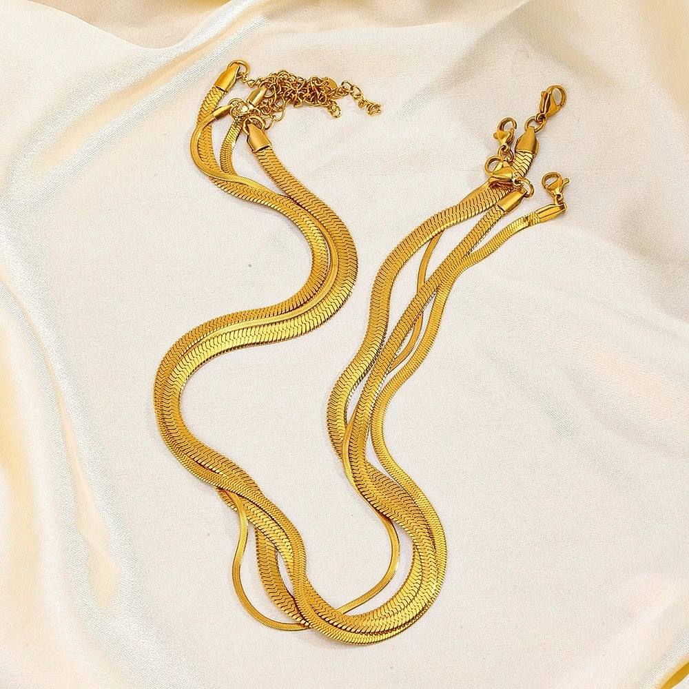Gold Color Stainless Steel Necklaces For Unisex Waterproof Filmy Snake Chain Herringbone Choker Men Necklace Women Jewelry Gift