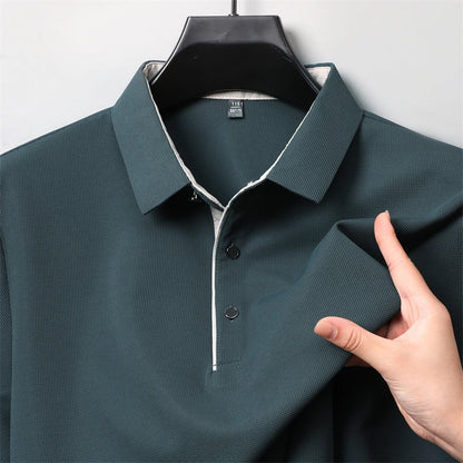 New Men's Business Casual  Long Sleeve Solid Color Polo Shirt Fashionable Warm Comfortable Four Seasons Versatile Top