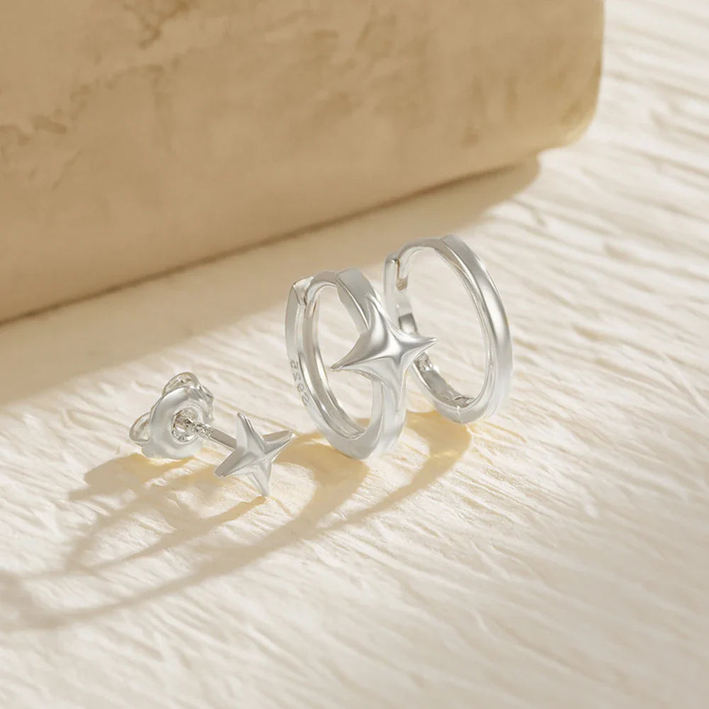 AIDE 925 Sterling Silver 3pcs 4pcs Set Zircon Stud Earrings 18k Gold Star Minimalism Huggies Earring Fine Jewelly Set Party Gift
