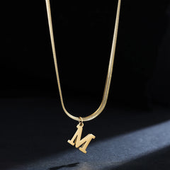 Gold Plated Stainless Steel Pendant Necklace for Women Snake Chain Initial Letter