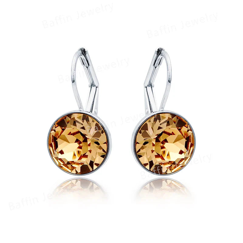 Bella Drop Earring for Women Christmas Birthday Premium Austrian Crystals Round Cut Dangle Silver Gold Color Pierced Jewelry