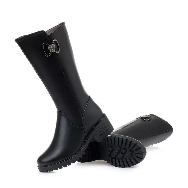 Women Riding Boots Winter Genuine Leather Women Motorcycle Boots