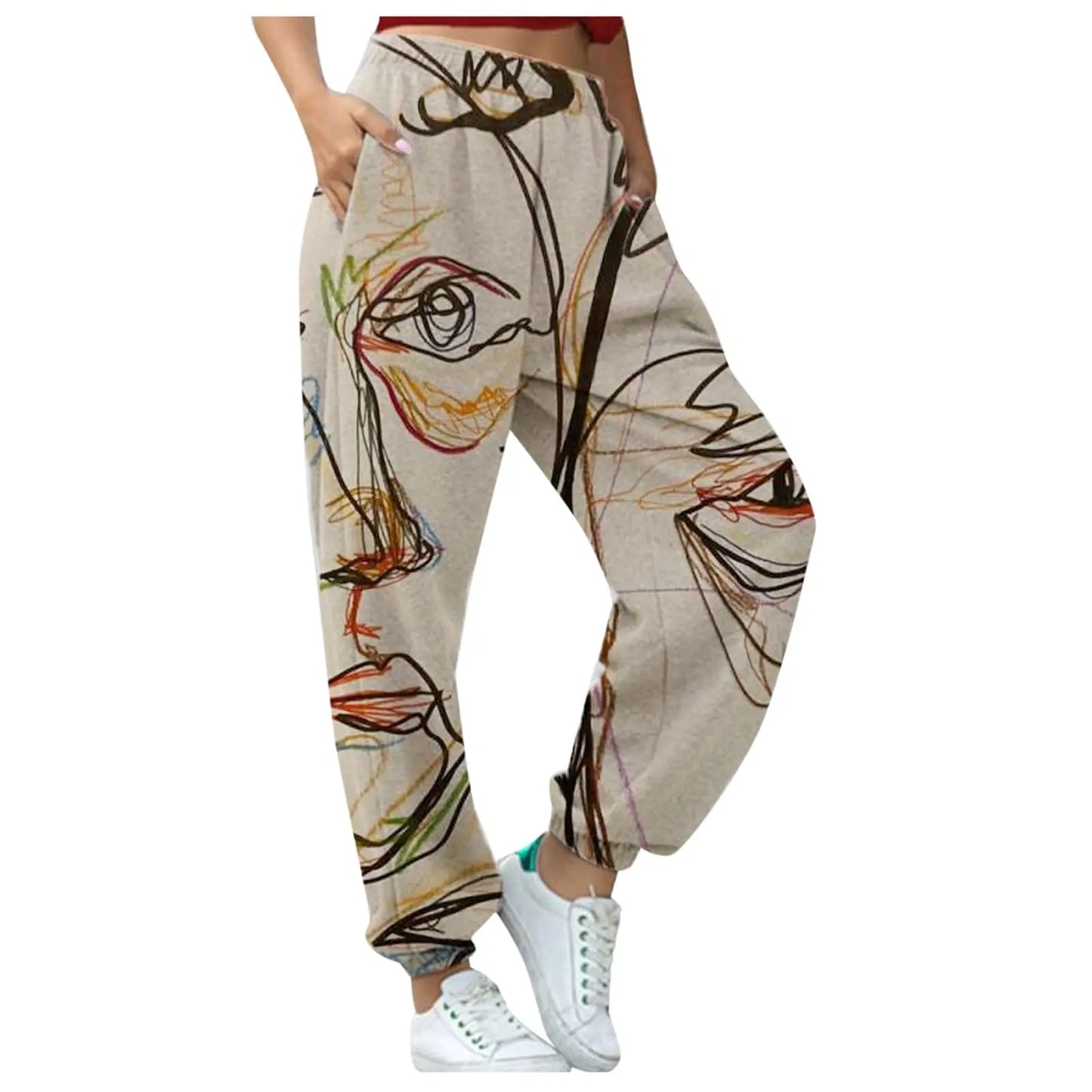 Harem Pants Casual High Waist Elastic Long Length Pants With Pockets Women