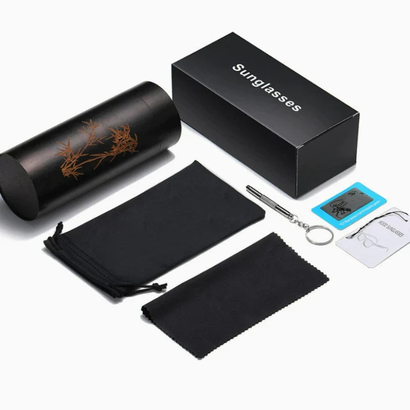 Natural Bamboo Wooden Handmade Polarized Sunglasses Unisex Retro Oversized Frame UV Protection Sun Glasses With Gift Box