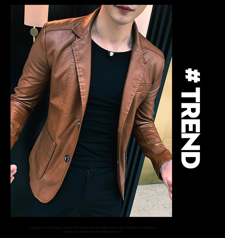 Mens Leather Jacket and Coats Spring and Autumn Men Business Casual