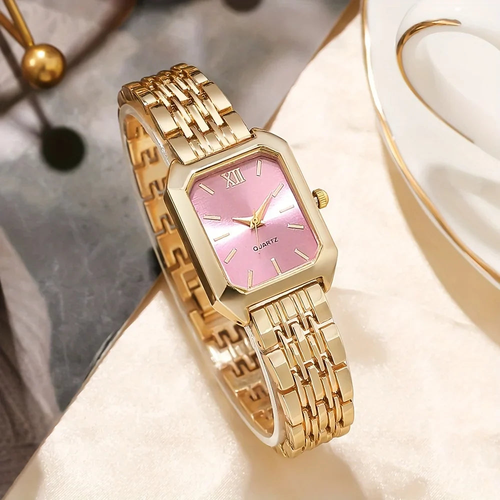 6pcs Elegant Rectangle Women Watches Heart Pendant Jewelry Set Ladies Quartz Wristwatch Reloj Mujer（Without Box）