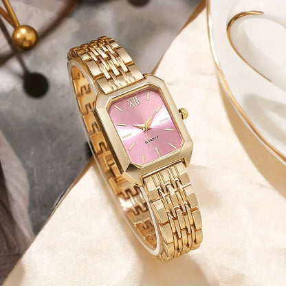 6pcs Elegant Rectangle Women Watches Heart Pendant Jewelry Set Ladies Quartz Wristwatch Reloj Mujer（Without Box）