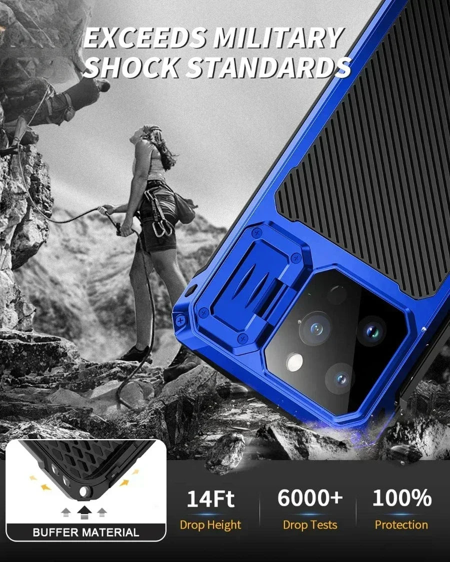 Heavy Duty Military Armor Metal Case For iPhone Air 17 16 15 Plus 14 Pro Max Shockproof Cover Camera Screen Protector Magsafe